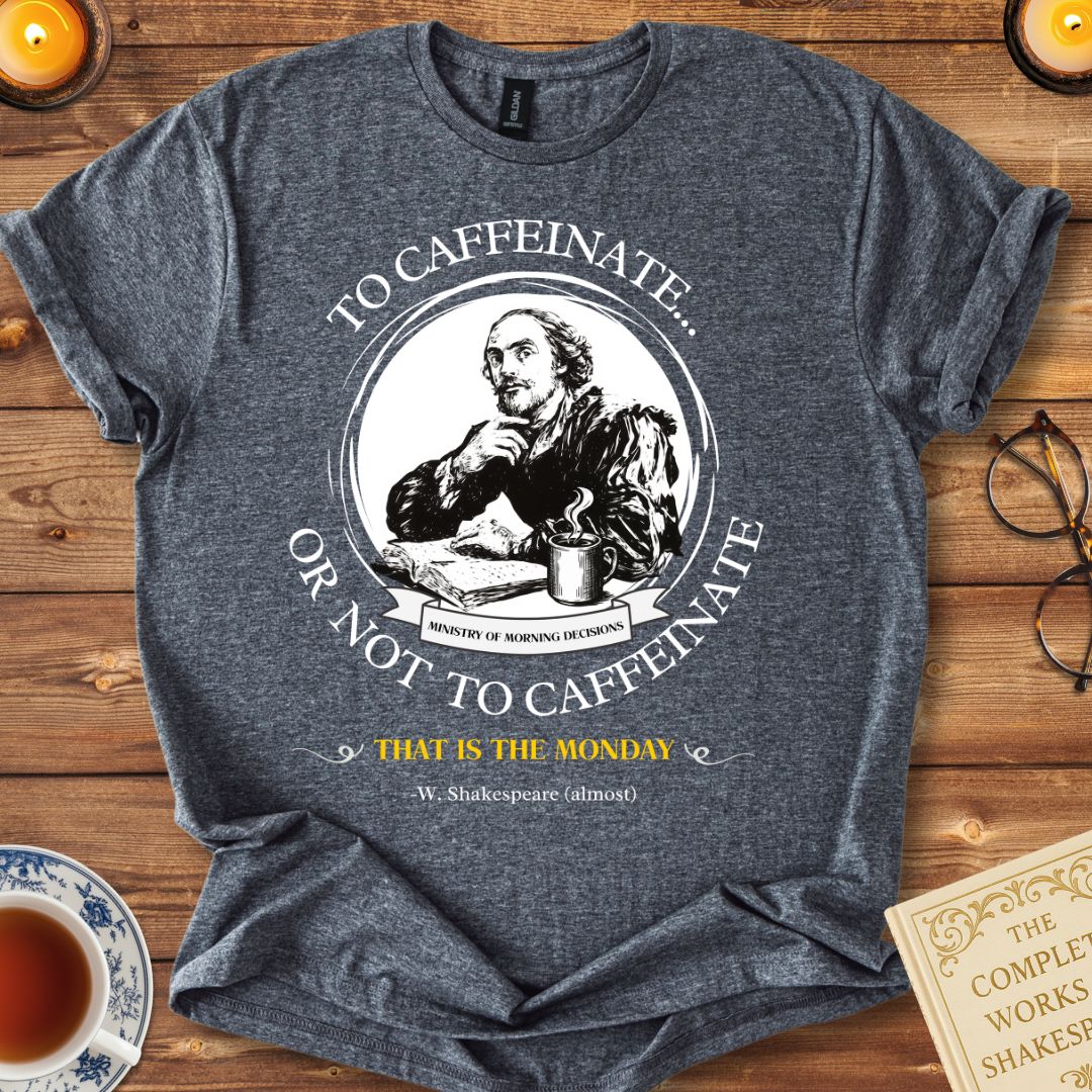 To Caffeinate or not to Caffeinate Shakespeare T-Shirt Dark Heather Grey