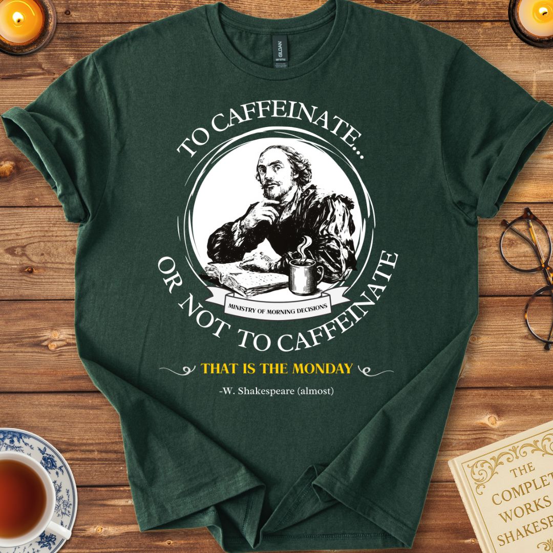 To Caffeinate or not to Caffeinate Shakespeare T-Shirt Forest Green