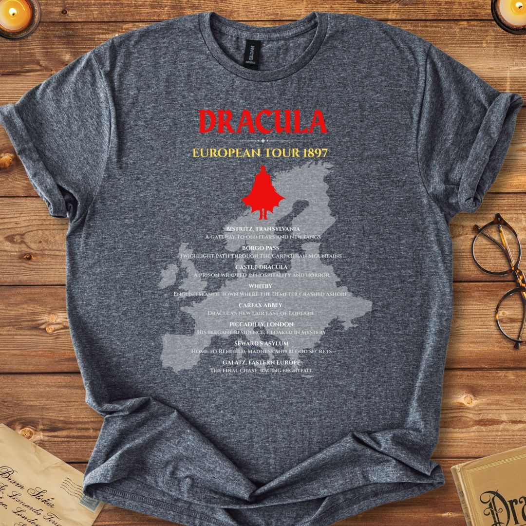 Dracula European Tour (Map Version) T-Shirt Dark Heather Grey