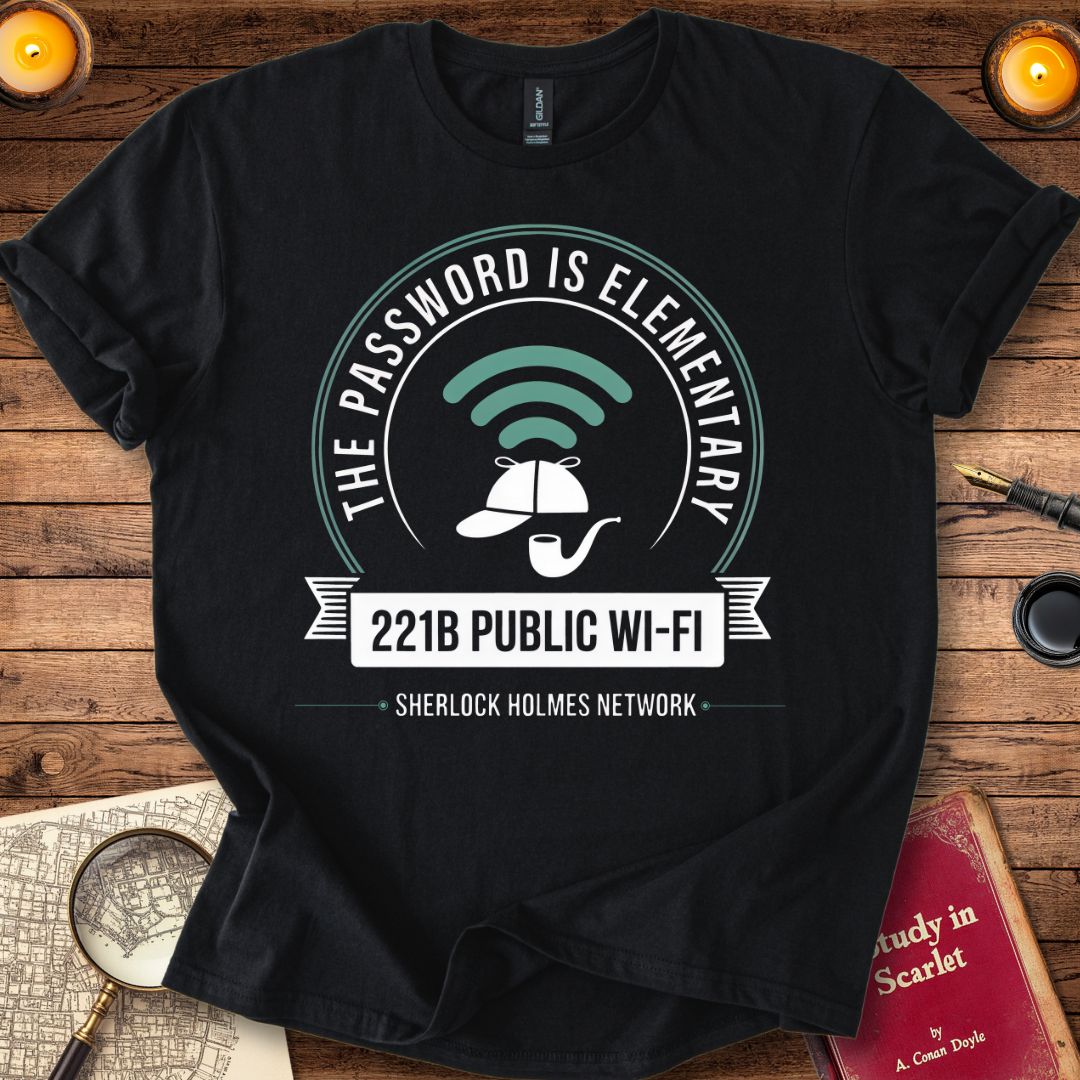 221B The Password is Elementary Sherlock T-Shirt Black
