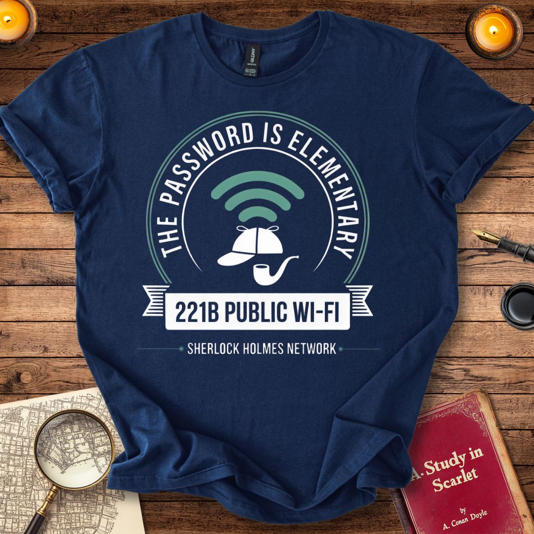 221B The Password is Elementary Sherlock T-Shirt Navy