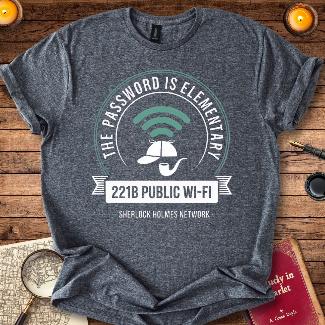 221B The Password is Elementary Sherlock T-Shirt Dark Heather Grey