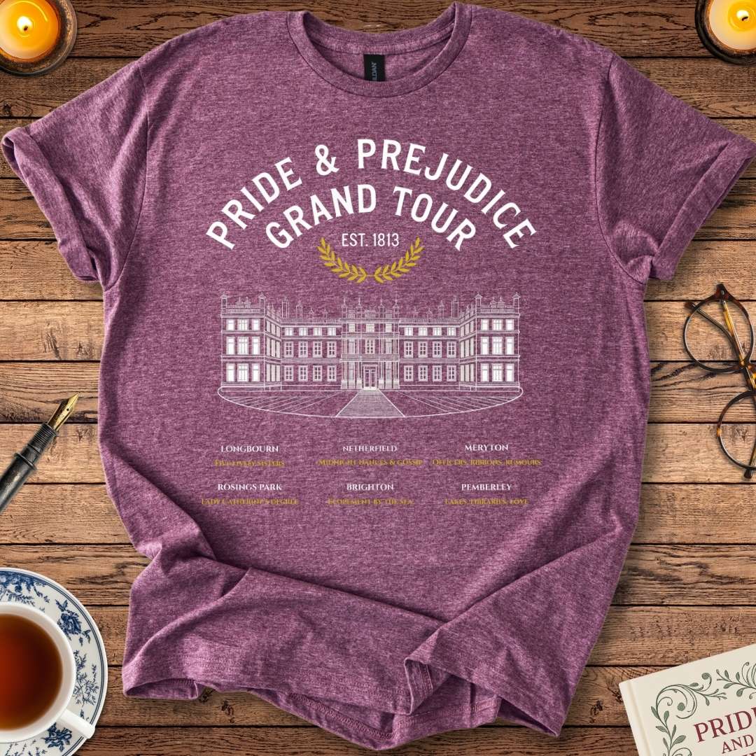 Pride and Prejudice Grand Tour T-Shirt Heather Maroon