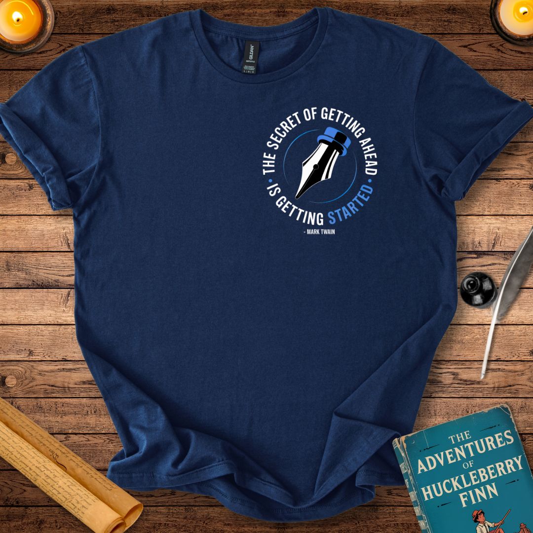 The Secret of Getting Ahead Mark Twain T-Shirt Navy
