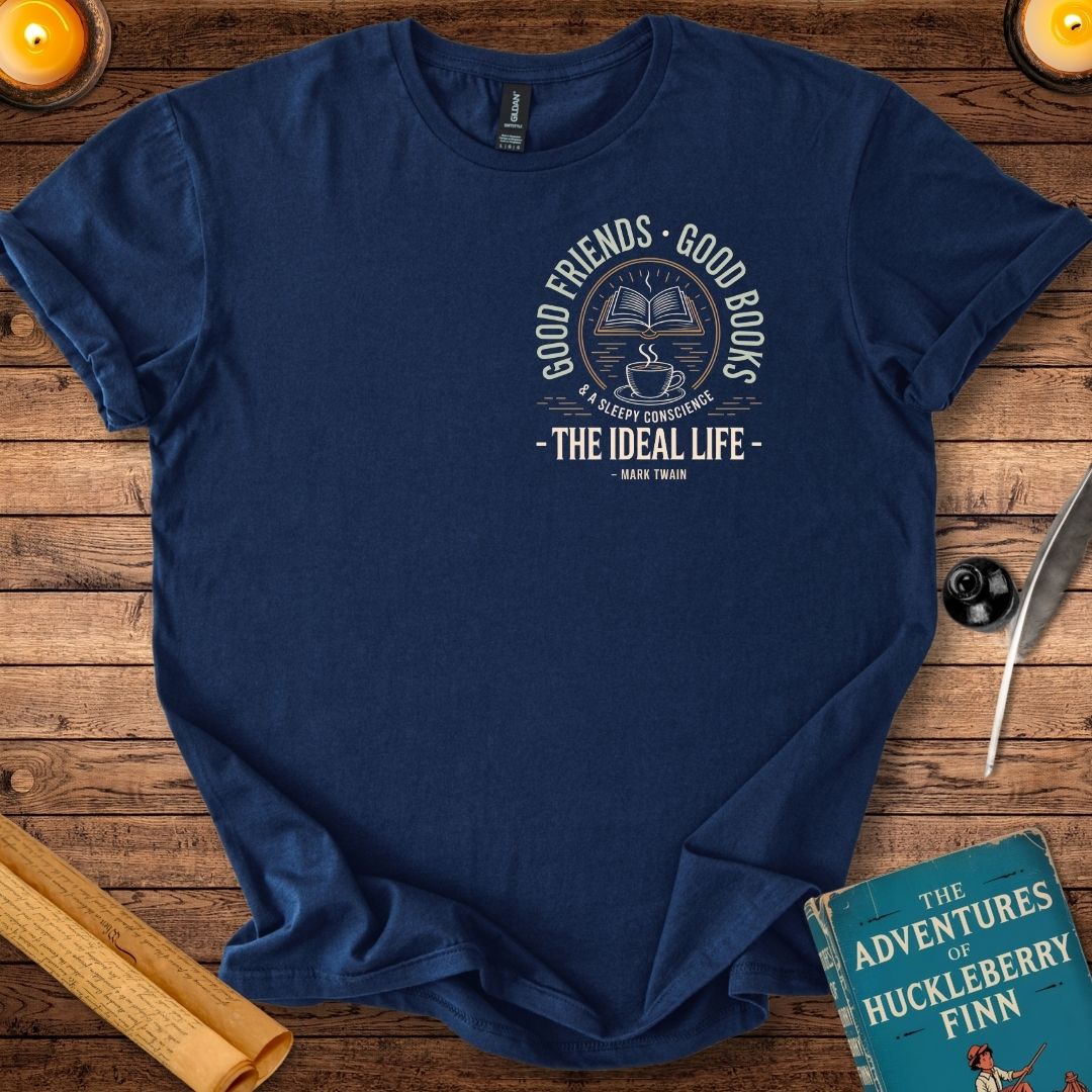 Good Books Good Friends Mark Twain T-Shirt Navy