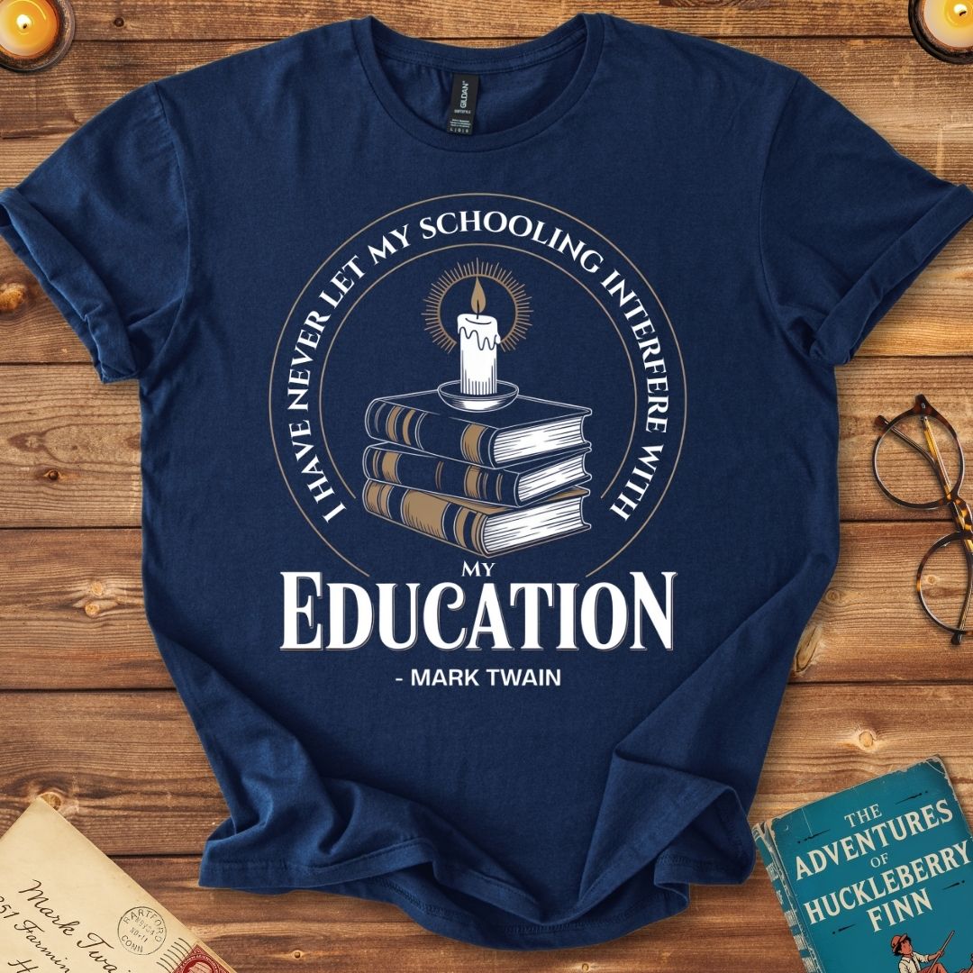 I Have Never Let My Schooling Mark Twain T-Shirt Navy