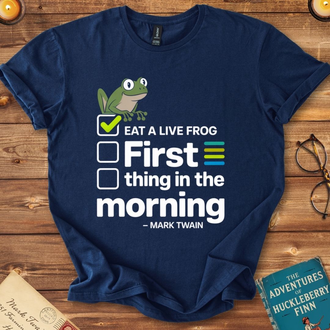 Eat a Live Frog First Thing Mark Twain T-Shirt Navy