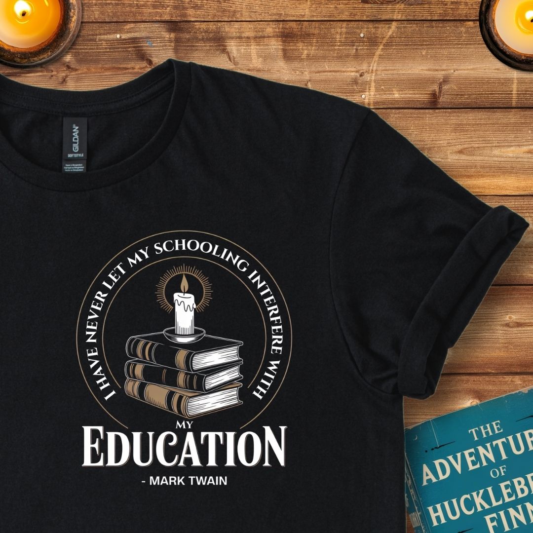 I Have Never Let My Schooling (Insignia) Mark Twain T-Shirt Black