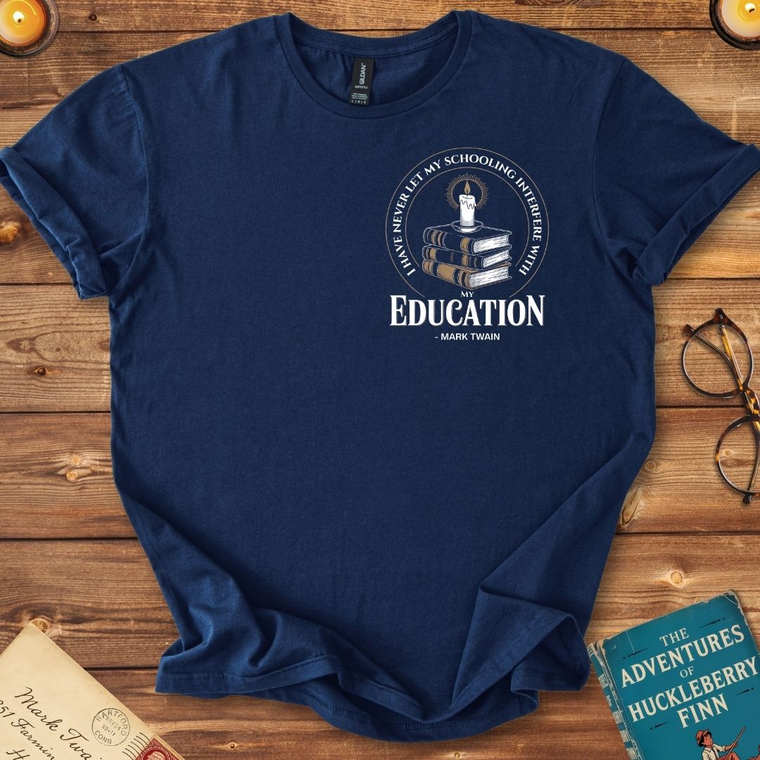 I Have Never Let My Schooling (Insignia) Mark Twain T-Shirt Navy