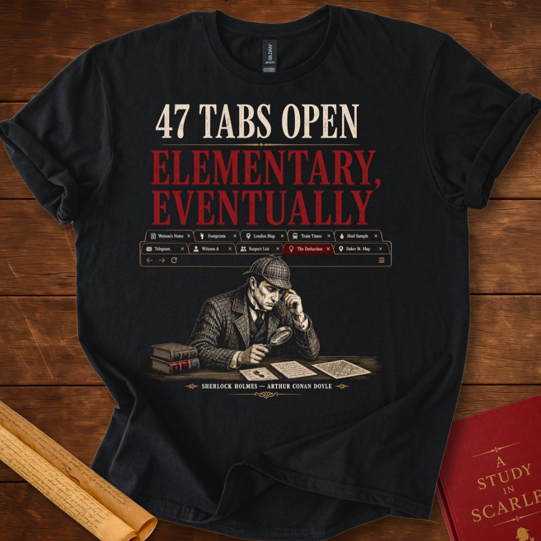 47 Tabs Open. Elementary, Eventually. Sherlock Holmes T-Shirt
