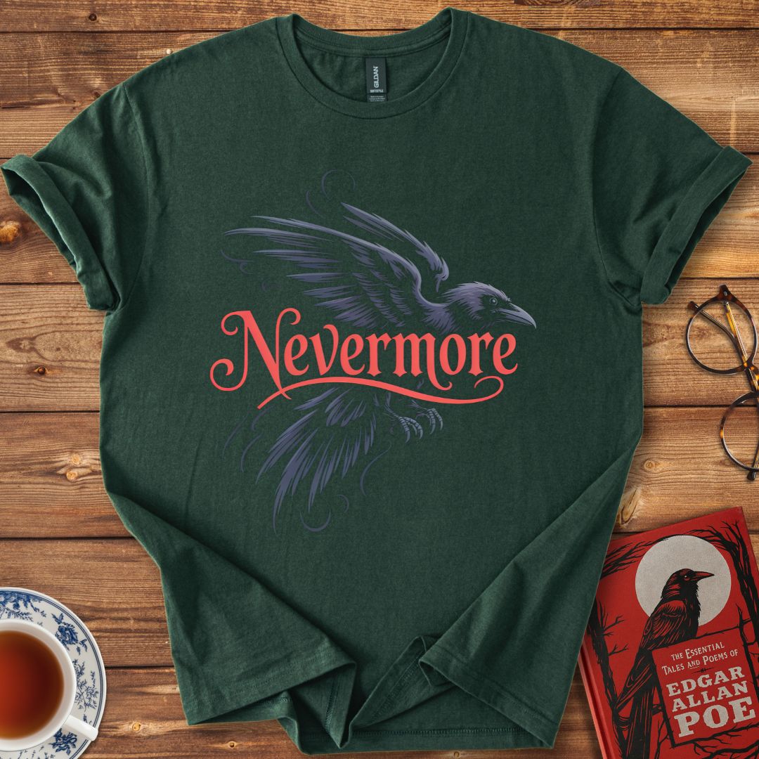 Nevermore Flying Raven T-Shirt Forest Green