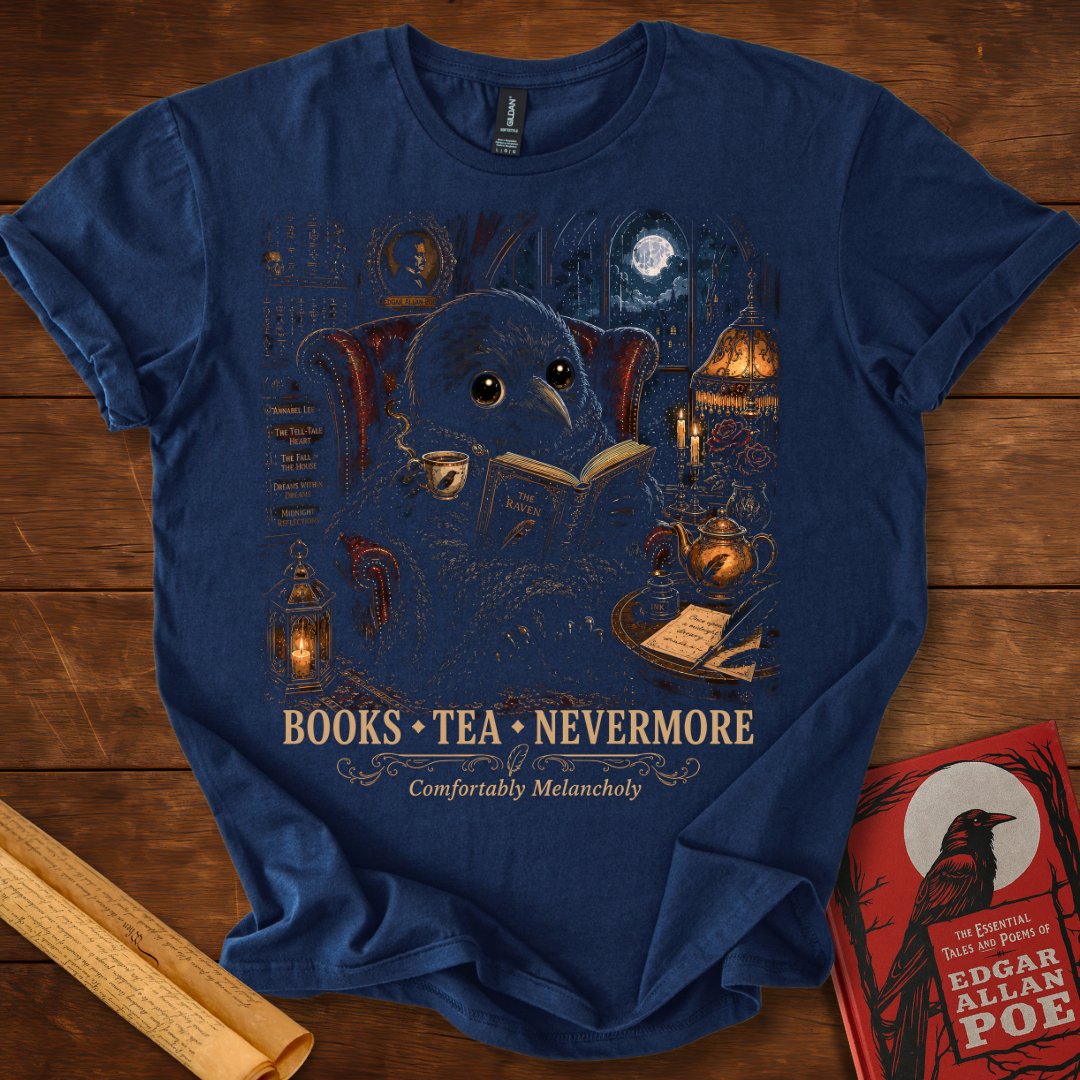 Books • Tea • Nevermore – Edgar Allan Poe T-Shirt Navy