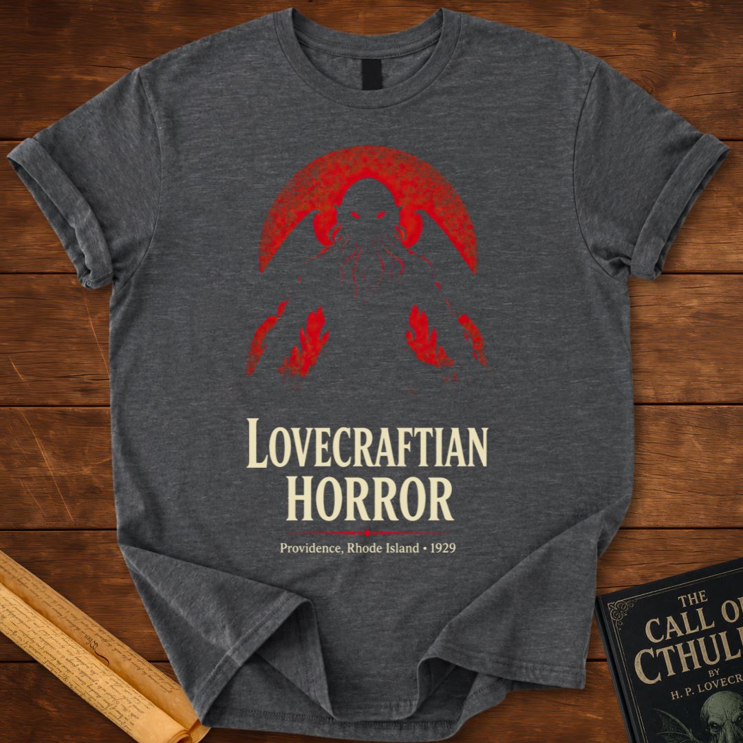 Lovecraftian Horror – HP Lovecraft Gothic Horror T-Shirt Dark Heather Grey