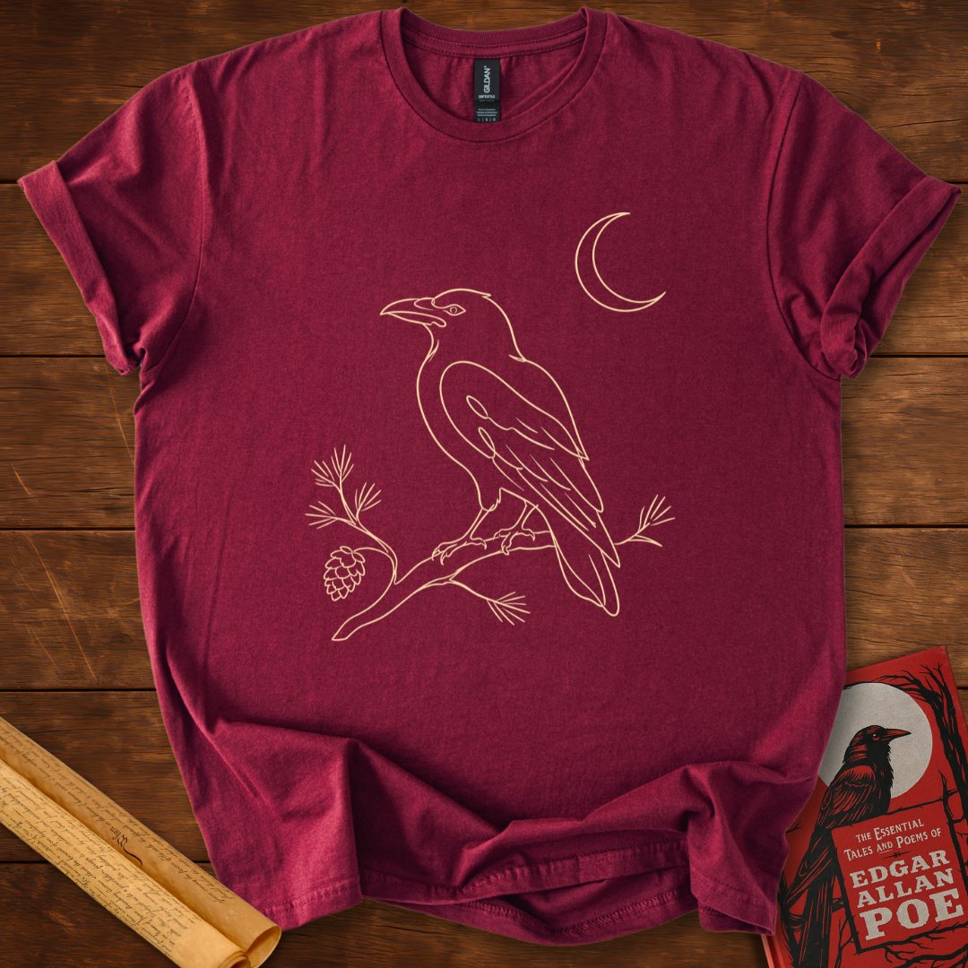 Nevermore Moonlit Raven – Edgar Allan Poe T-Shirt Maroon