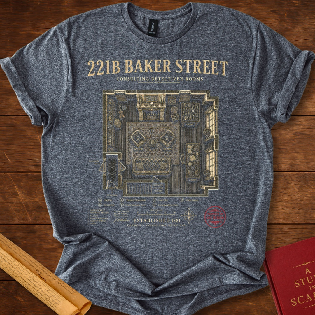 221B Baker Street – Sherlock Holmes Floor Plan T-Shirt