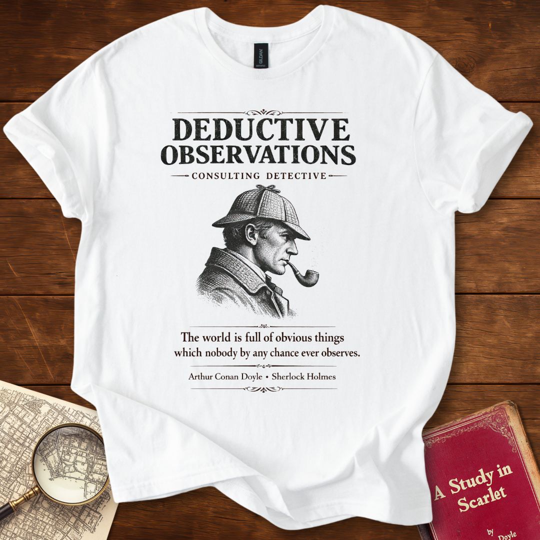 Deductive Observations (Newspaper Style) — Sherlock Holmes Literary T-Shirt White
