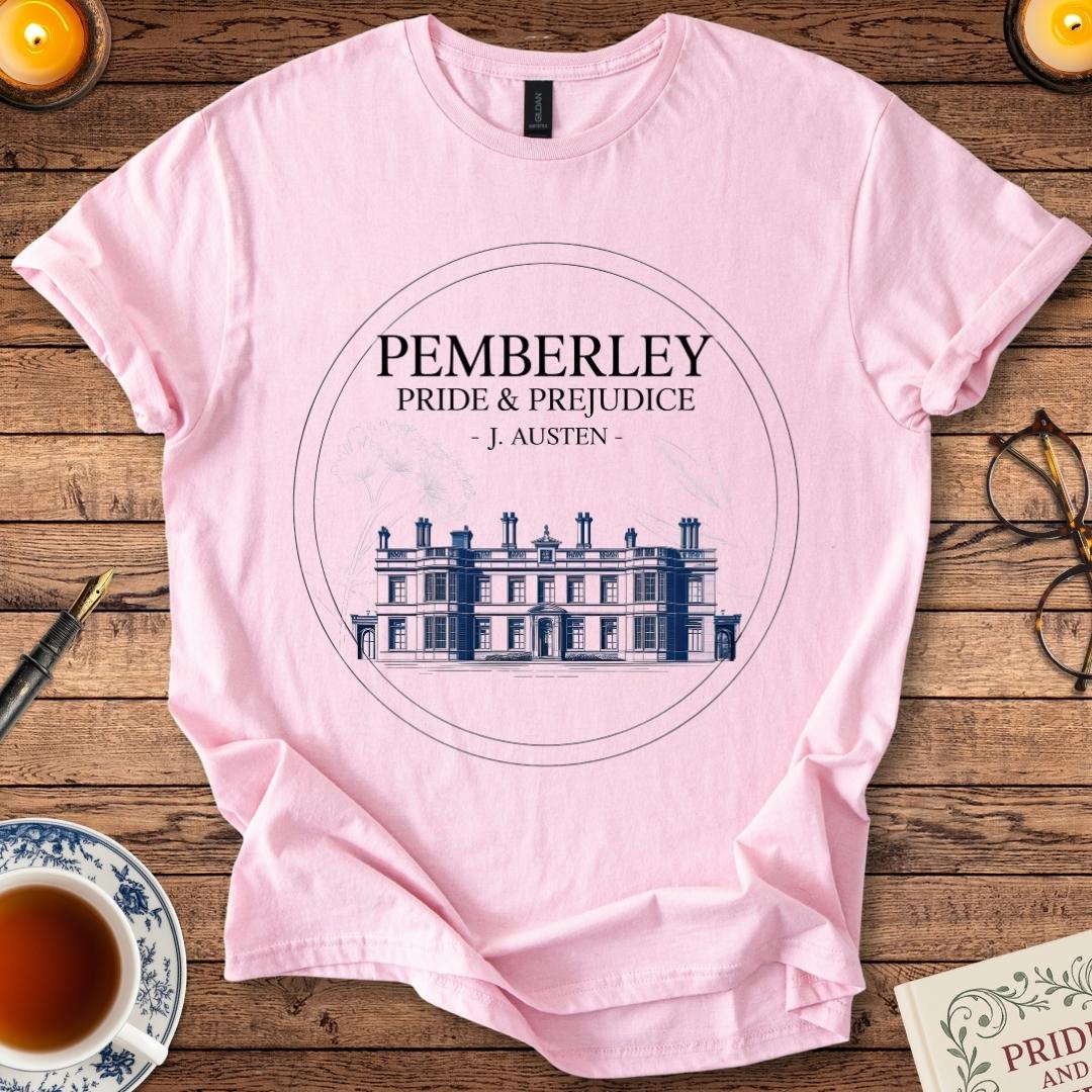 Pemberly Pride and Prejudice Ink Drawing T-Shirt Light Pink
