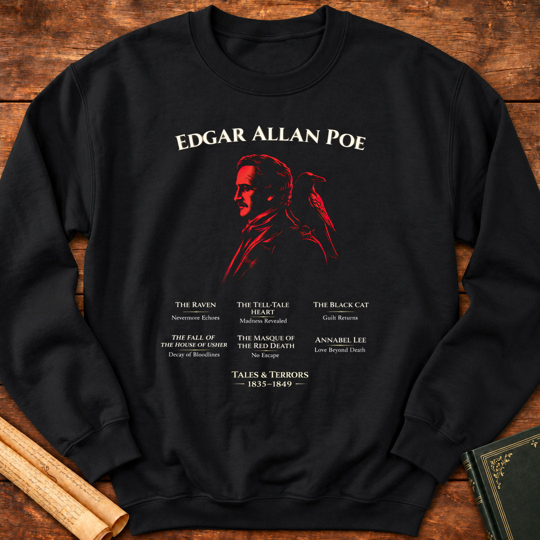 Edgar Allan Poe Tales & Terrors Sweatshirt – Gothic Raven Literary Sweatshirt - Black
