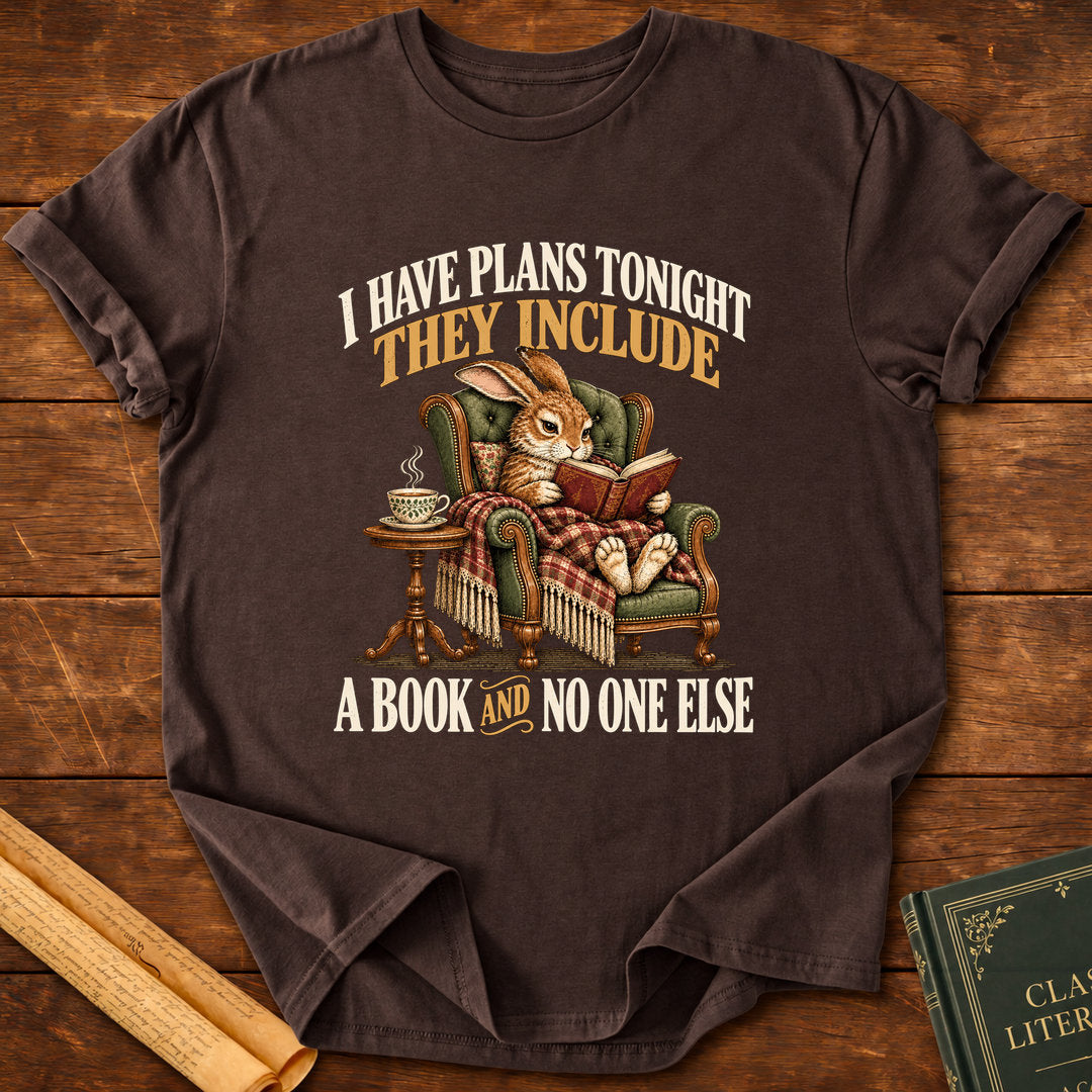 I Have Plans Tonight – Rabbit Reading Book Lover T-Shirt - Dark Chocolate