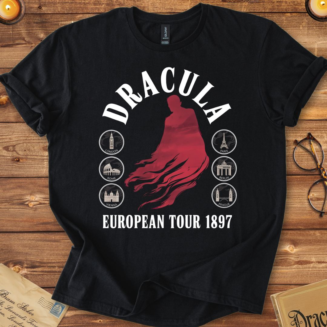 Dracula European Tour City Stamps T-Shirt Black