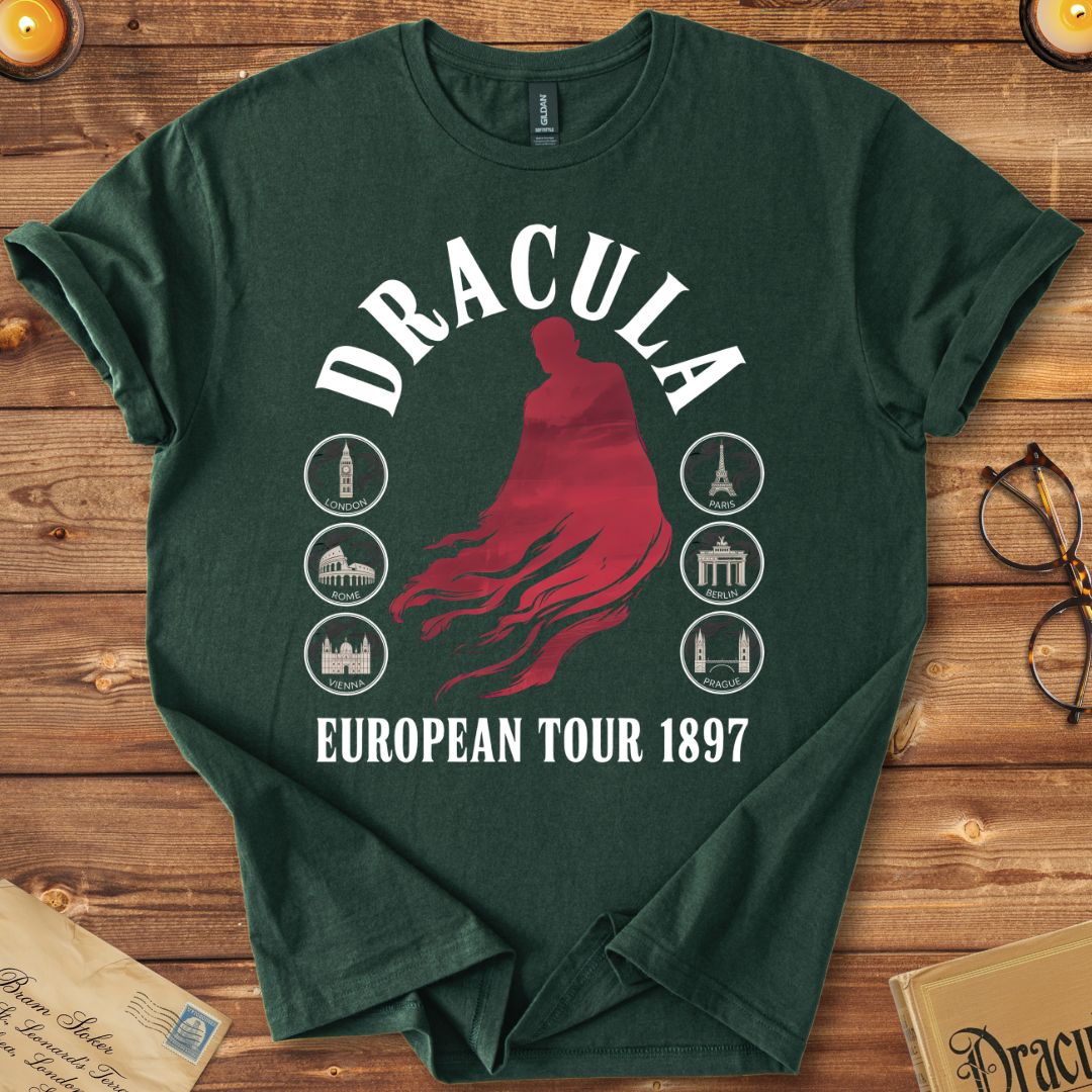 Dracula European Tour City Stamps T-Shirt Forest Green