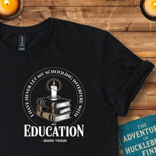 I Have Never Let My Schooling (Insignia) Mark Twain T-Shirt Black