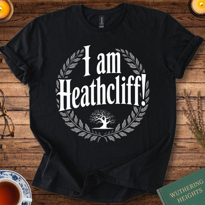 I am Heathcliff! (Moorland Tree Design) Wuthering Heights T-Shirt Black