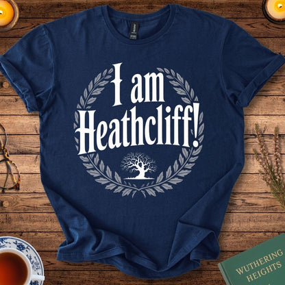 I am Heathcliff! (Moorland Tree Design) Wuthering Heights T-Shirt Navy