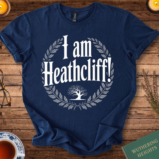 I am Heathcliff! (Moorland Tree Design) Wuthering Heights T-Shirt Navy