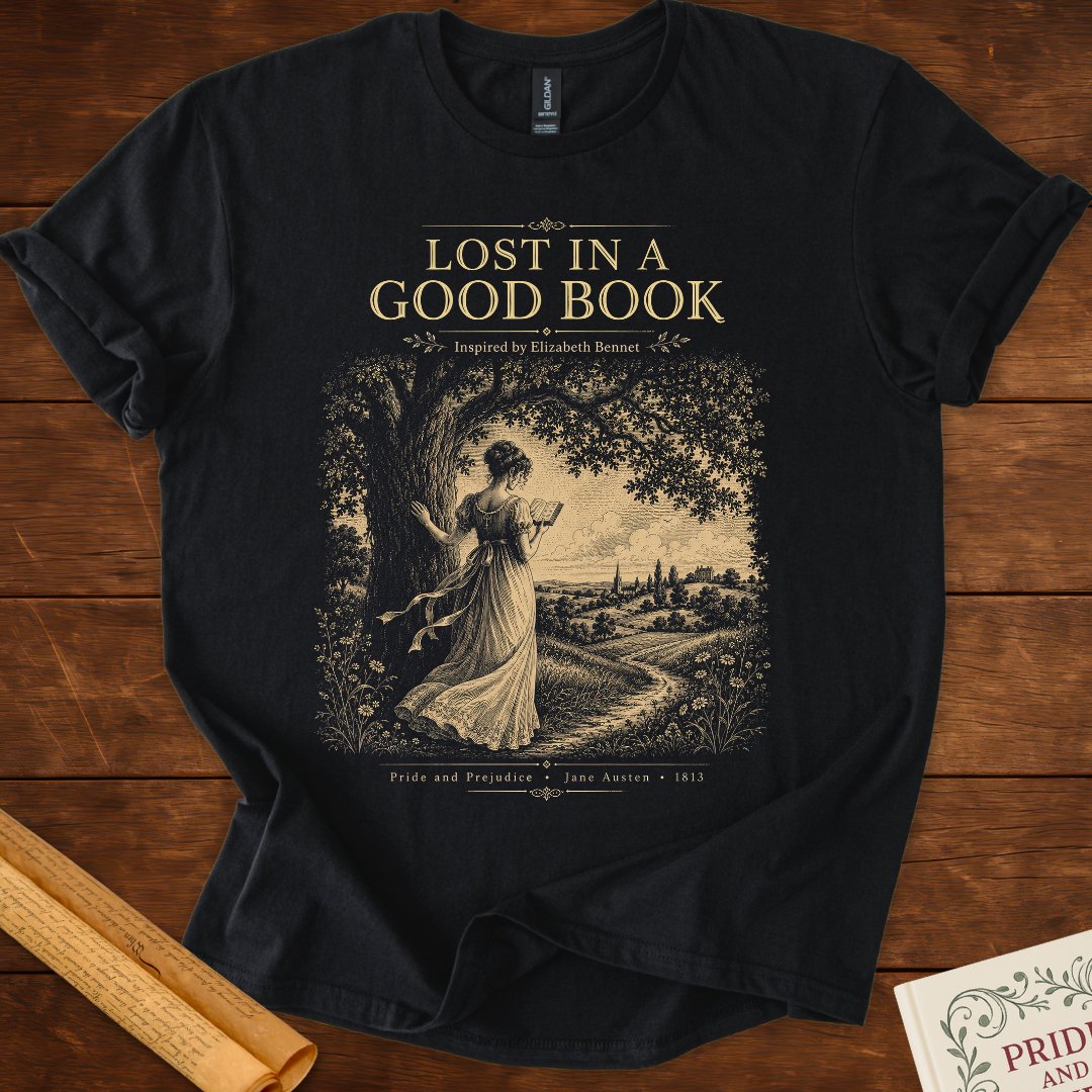 Lost In A Good Book – Elizabeth Bennet Literary T-Shirt Black