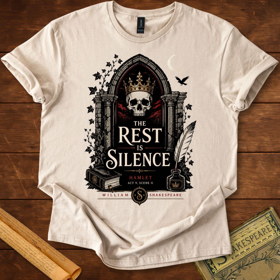 The Rest Is Silence – Shakespeare Hamlet Gothic T-Shirt Sand