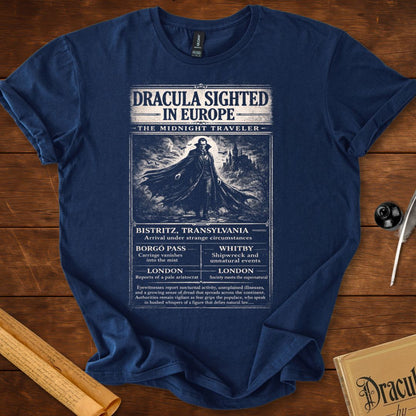 Dracula Sighted in Europe – Vintage Gothic Newspaper T-Shirt