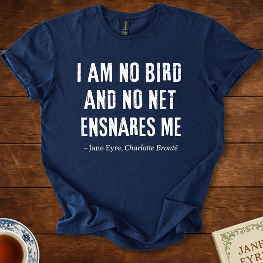 I Am No Bird – Jane Eyre Charlotte Brontë Distressed Quote T-Shirt Navy