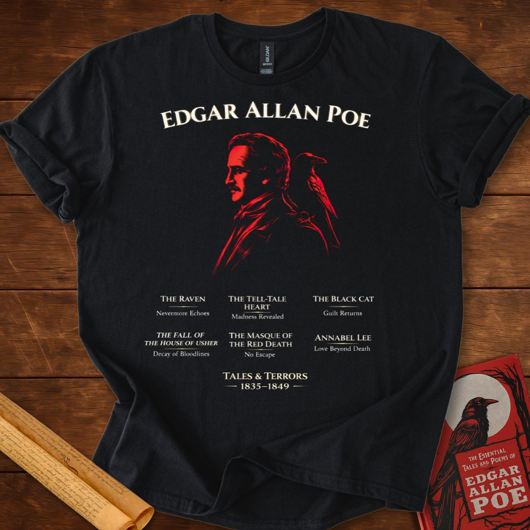 Edgar Allan Poe Tales & Terrors T-Shirt – Gothic Raven Literary T-Shirt