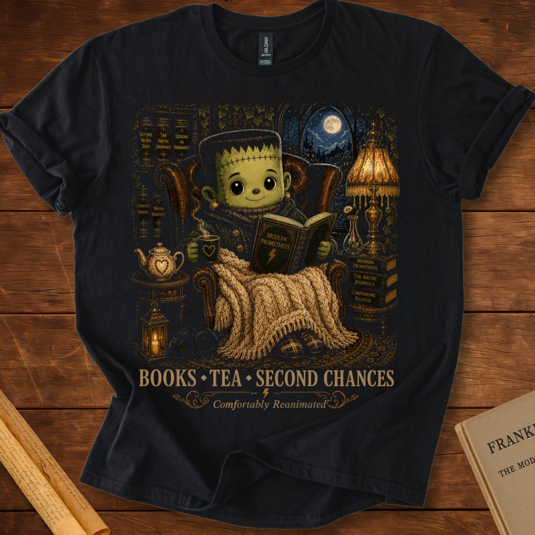 Books • Tea • 2nd Chances – Comfortably Reanimated Frankenstein T-Shirt Black