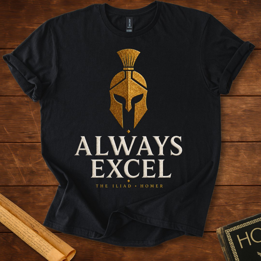 Always Excel | Homer | Ancient Greece Literary T-Shirt Black