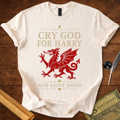 Cry God for Harry and Saint David – Henry V Welsh Dragon Shakespeare T-Shirt