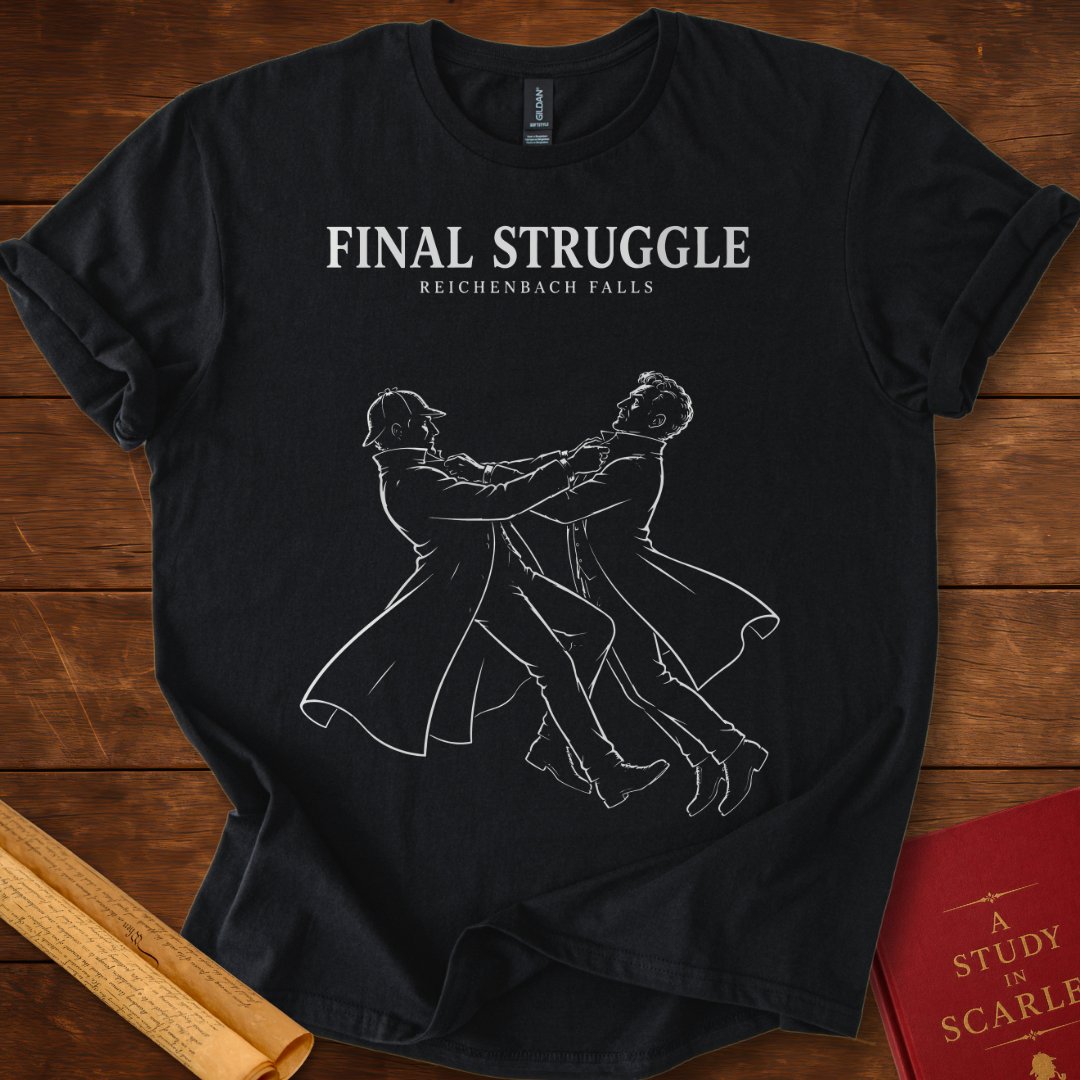 Sherlock Holmes Final Struggle Reichenbach Falls Silhouette T-Shirt Black
