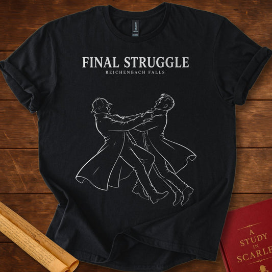Sherlock Holmes Final Struggle Reichenbach Falls Silhouette T-Shirt Black