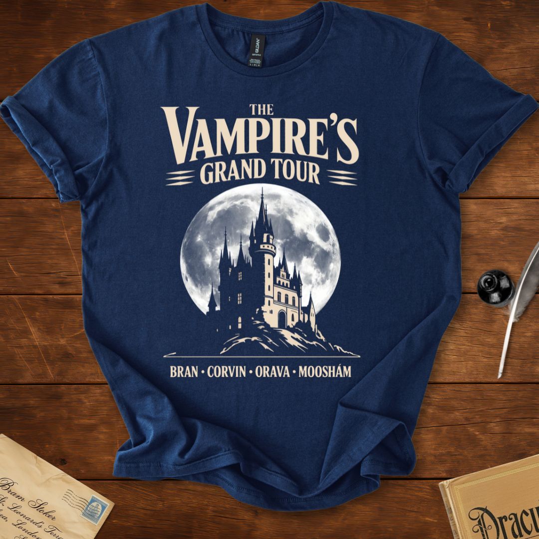 Dracula Vampire European Castles Tour T-Shirt Navy