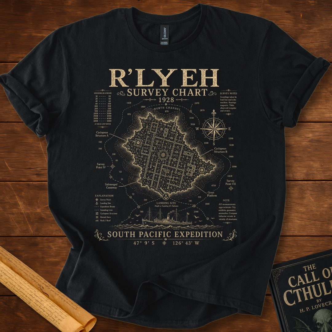 R'lyeh Survey Chart 1928 – HP Lovecraft T-Shirt Black
