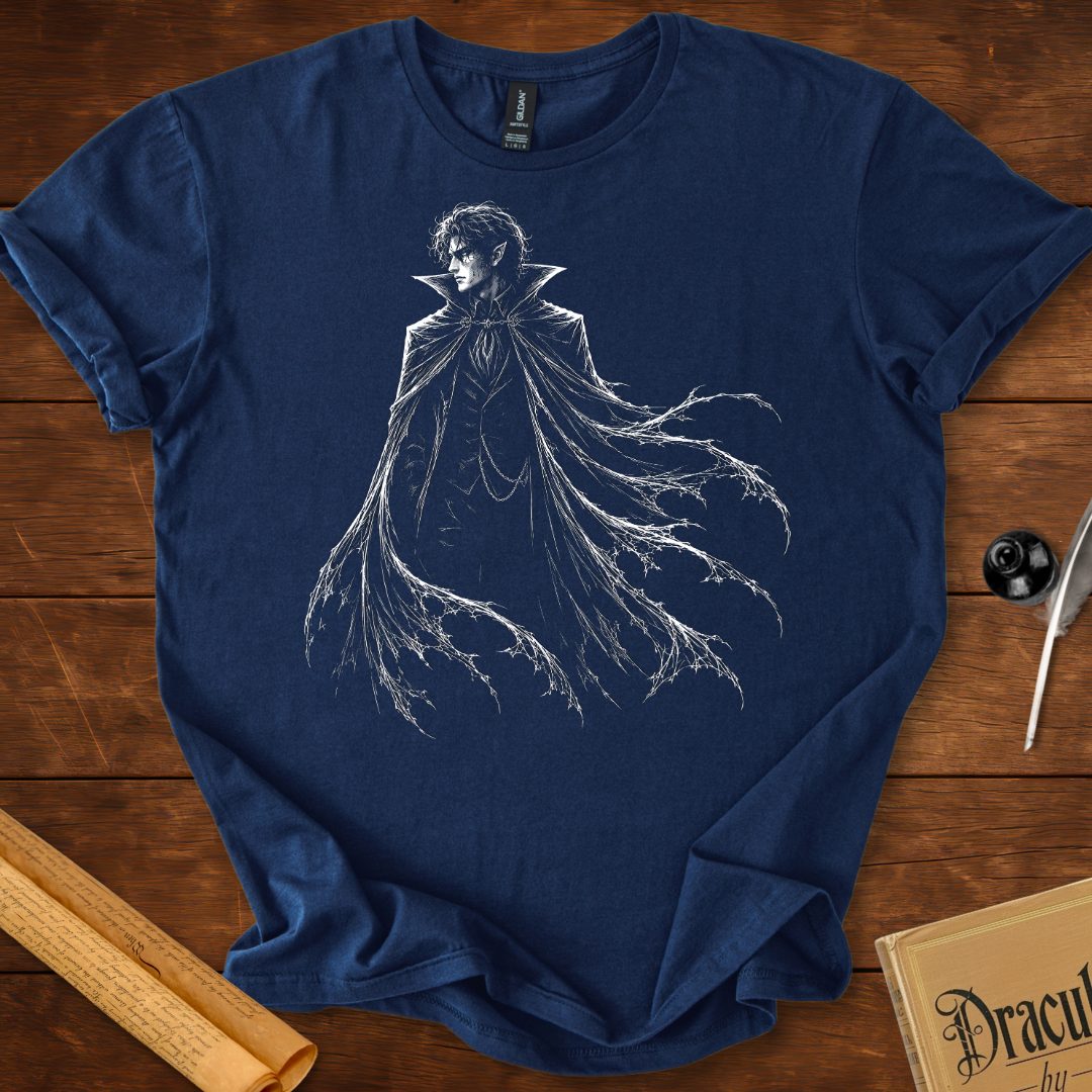 Dracula Cloaked in Darkness – Gothic Silhouette T-Shirt