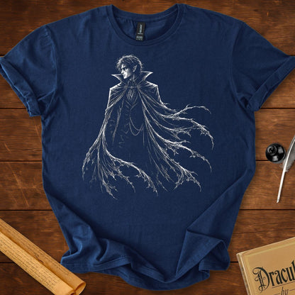 Dracula Cloaked in Darkness – Gothic Silhouette T-Shirt