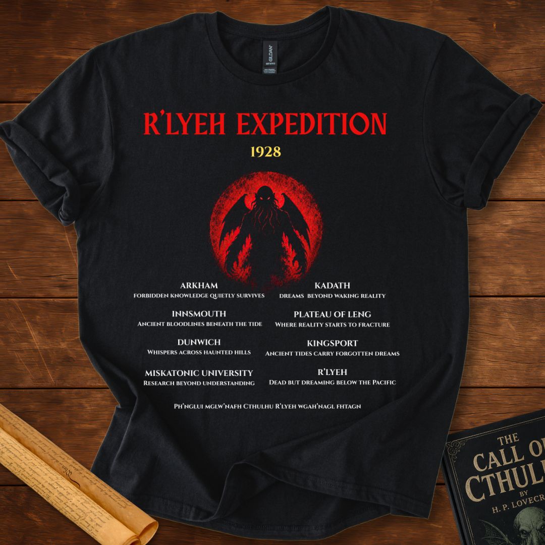 R’lyeh Expedition 1928 – Lovecraft Horror T-Shirt Black
