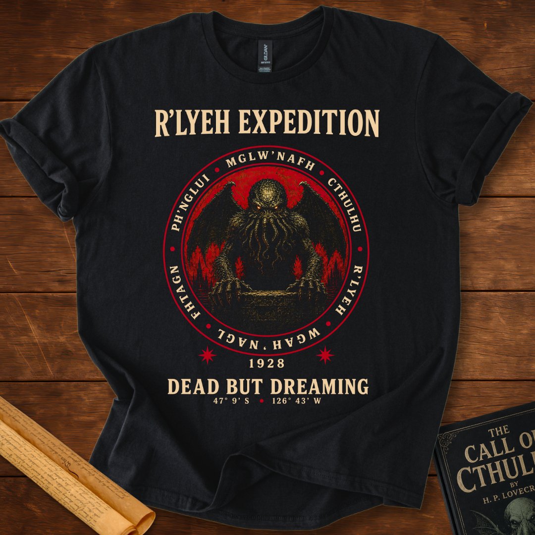R'lyeh Expedition 1928 – Lovecraft Circular Design T-Shirt