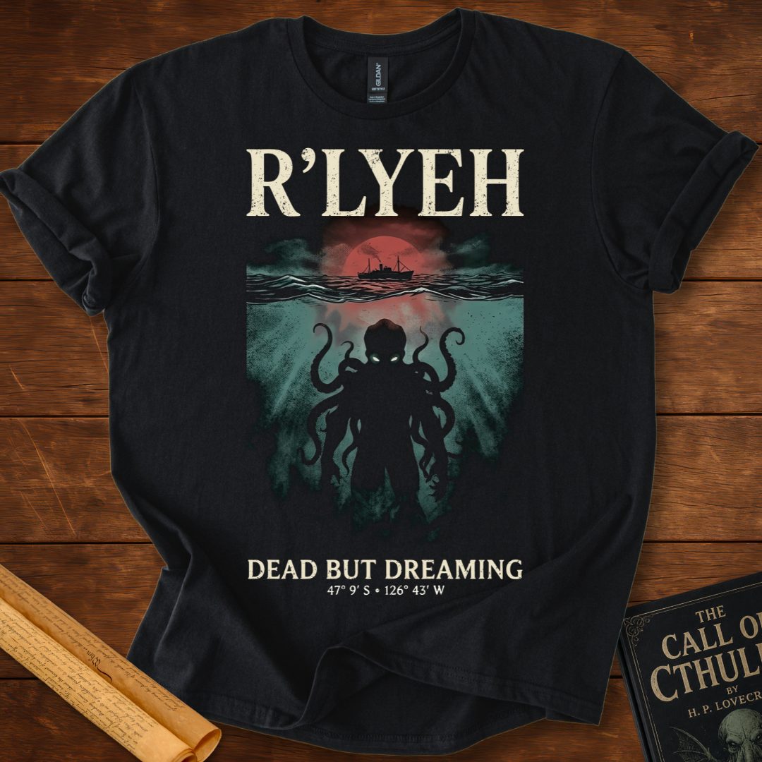 R’LYEH – Dead But Dreaming Literary Horror HP Lovecraft T-Shirt Black