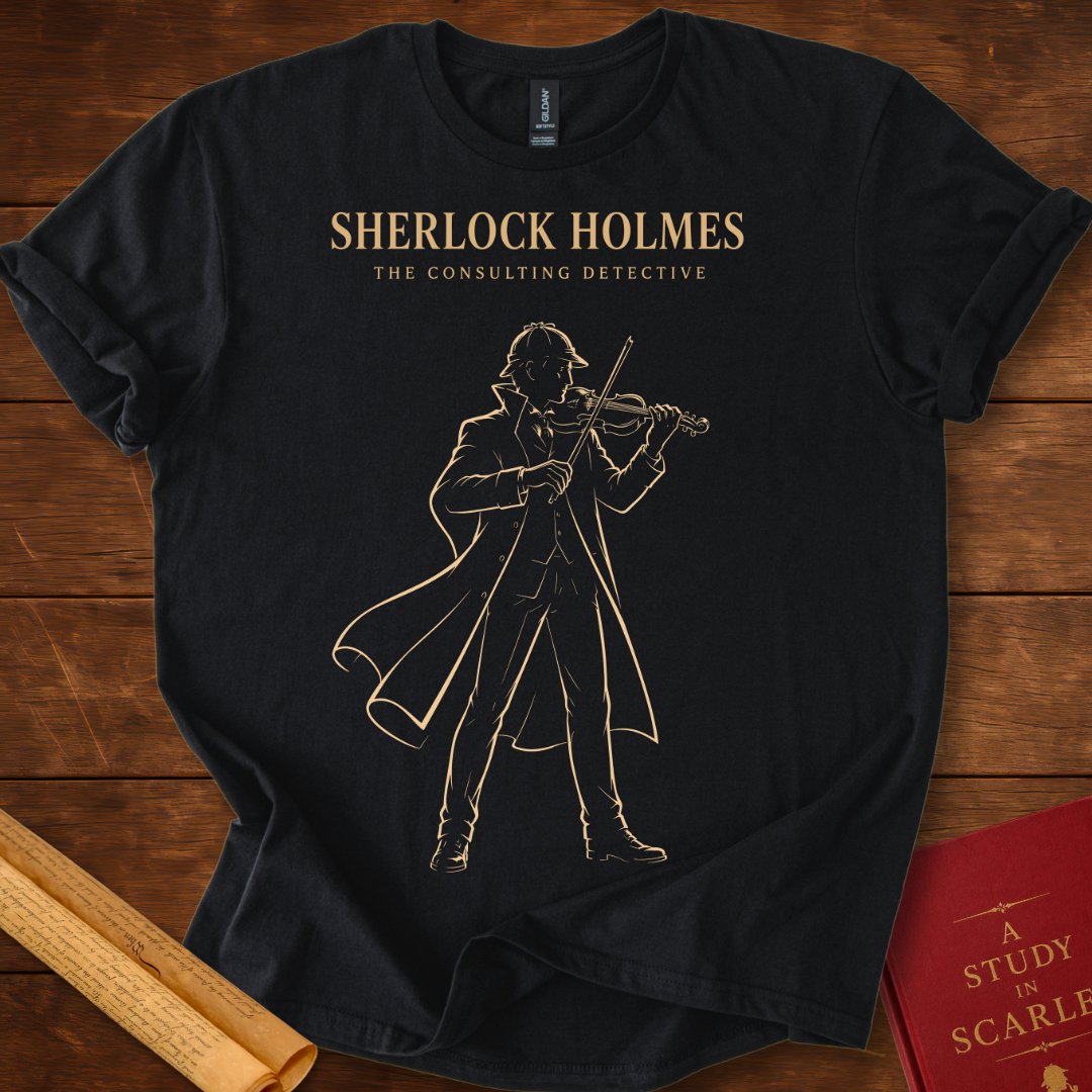 Sherlock Holmes Violin Silhouette T-Shirt Black