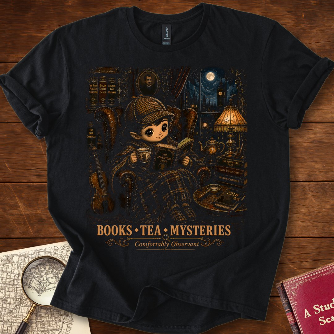 Books • Tea • Mysteries – Comfy Reader Sherlock Holmes T-Shirt Black