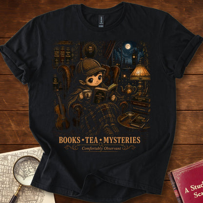 Books • Tea • Mysteries – Comfy Reader Sherlock Holmes T-Shirt Black