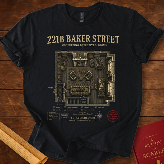 221B Baker Street – Sherlock Holmes Floor Plan T-Shirt